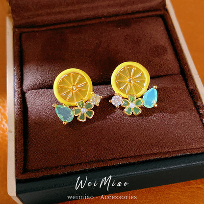琺瑯鋯石花朵圓形耳釘－商品主圖｜https://igowo.tw/