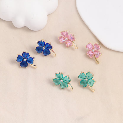 S925鋯石花朵耳環－綠色款實拍｜https://igowo.tw/