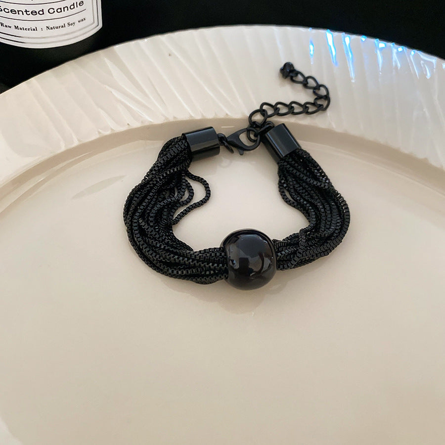 歐美跨境金屬圓球多層鏈條項鏈手鏈輕奢高級感手環個性冷淡風飾品