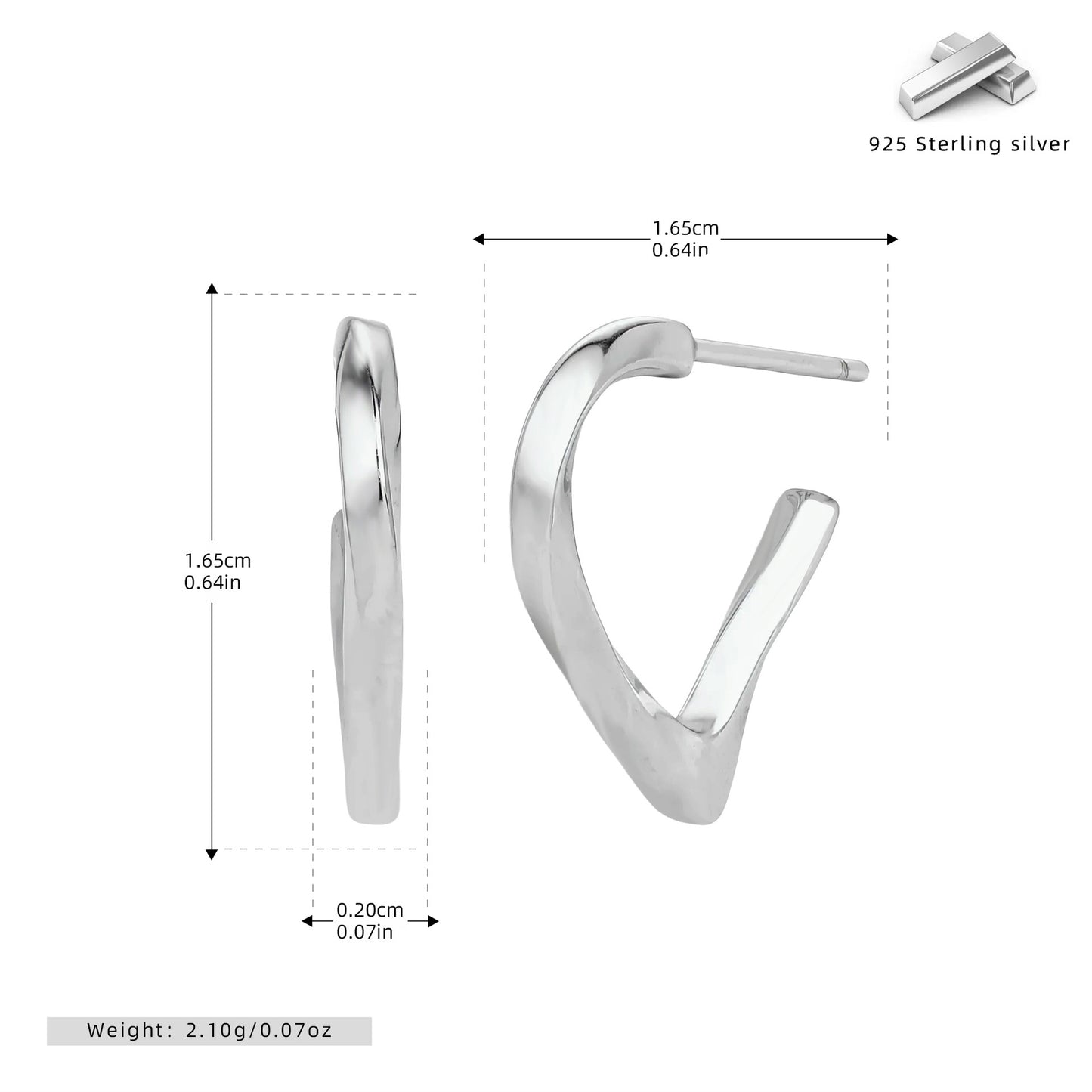S925 耳釘極簡光面扭紋愛心耳飾通勤百搭高級感飾品
