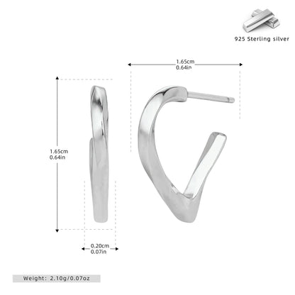 S925 耳釘極簡光面扭紋愛心耳飾通勤百搭高級感飾品