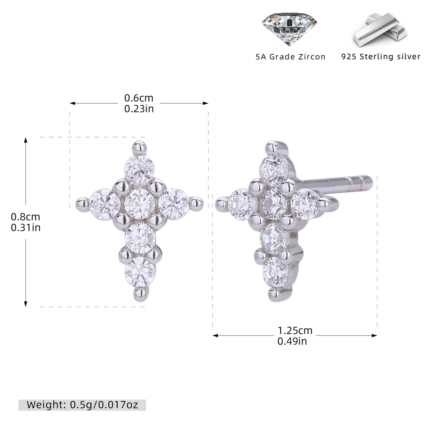 S925 新款耳釘時尚個性鑲鋯十字架耳飾輕奢百搭高級感飾品