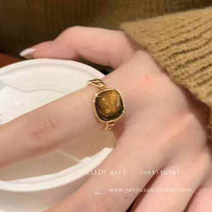 棕色可調式復古戒指