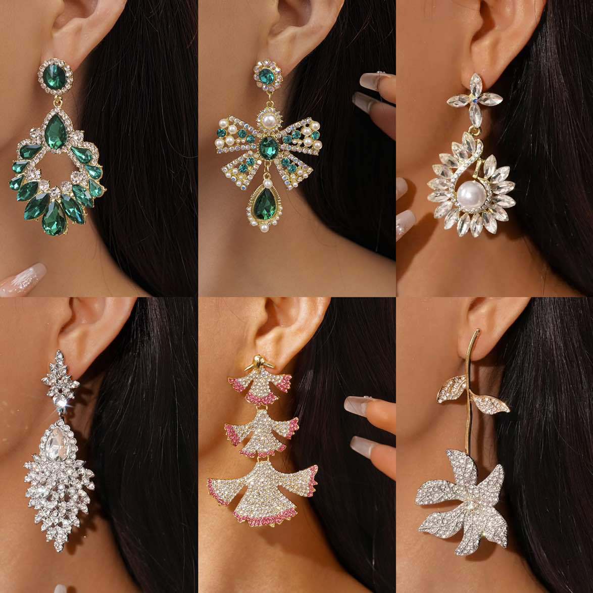 金屬花朵鑲鑽耳環－商品主圖｜https://igowo.tw/