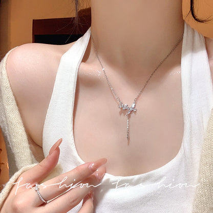 銀色鈦鋼蝴蝶流蘇項鍊