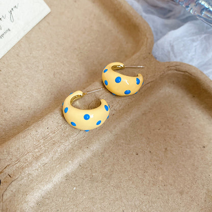 銀針滴油斑點C形耳環早春新款百搭耳釘高級感氣質耳飾設計感小眾