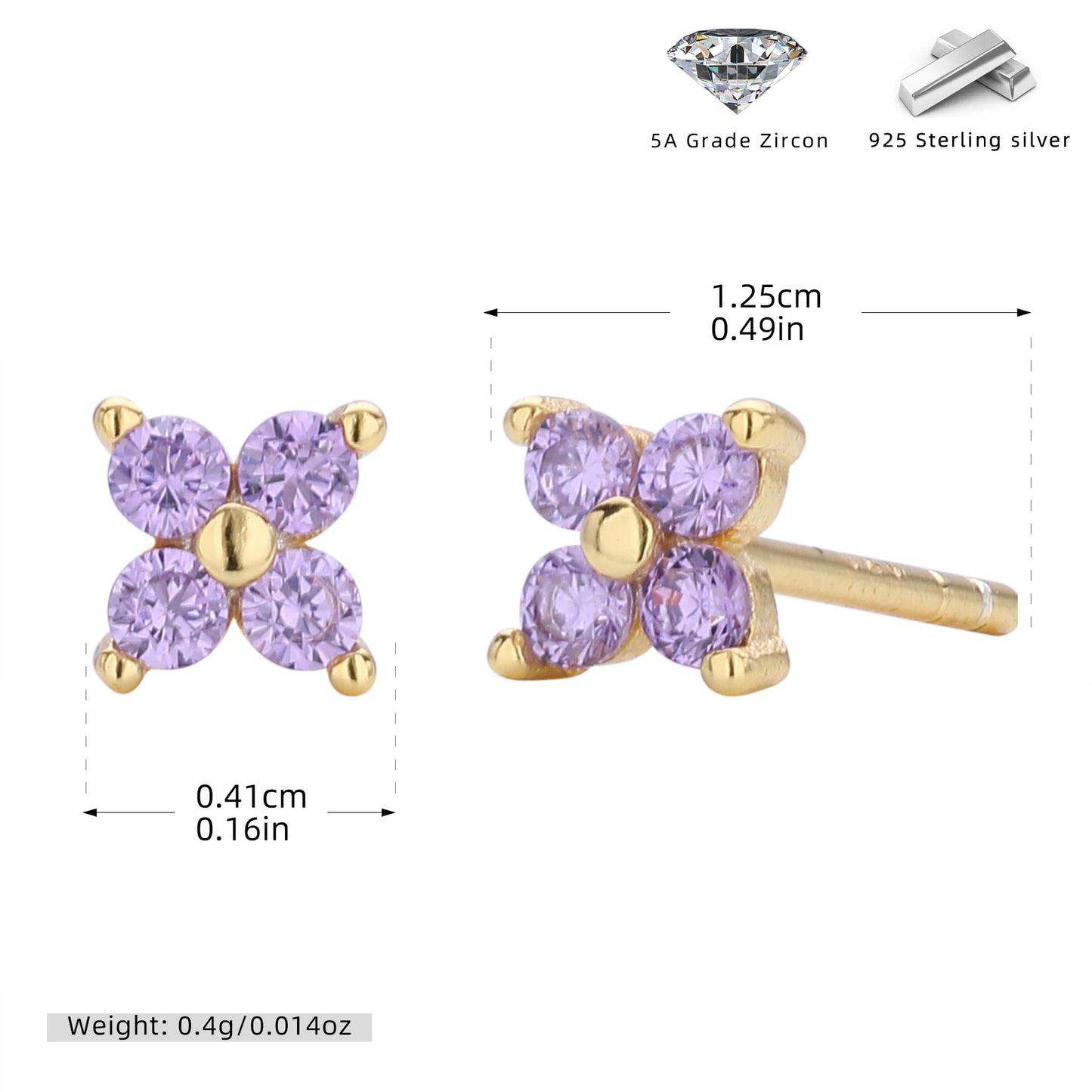 S925 耳釘四瓣小花多色迷你耳飾百搭小眾高級感飾品