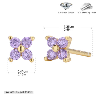 S925 耳釘四瓣小花多色迷你耳飾百搭小眾高級感飾品