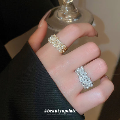 金色珍珠鑲鑽戒指－商品主圖｜https://igowo.tw/