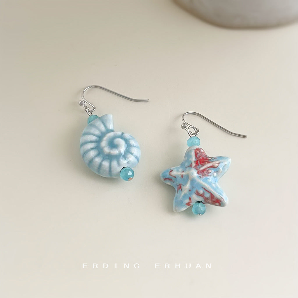 陶瓷海星不對稱耳環