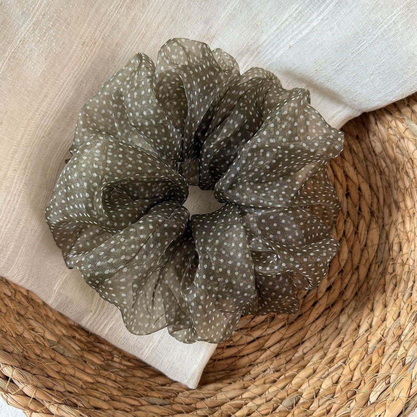 棕色網紗波點復古髮圈
