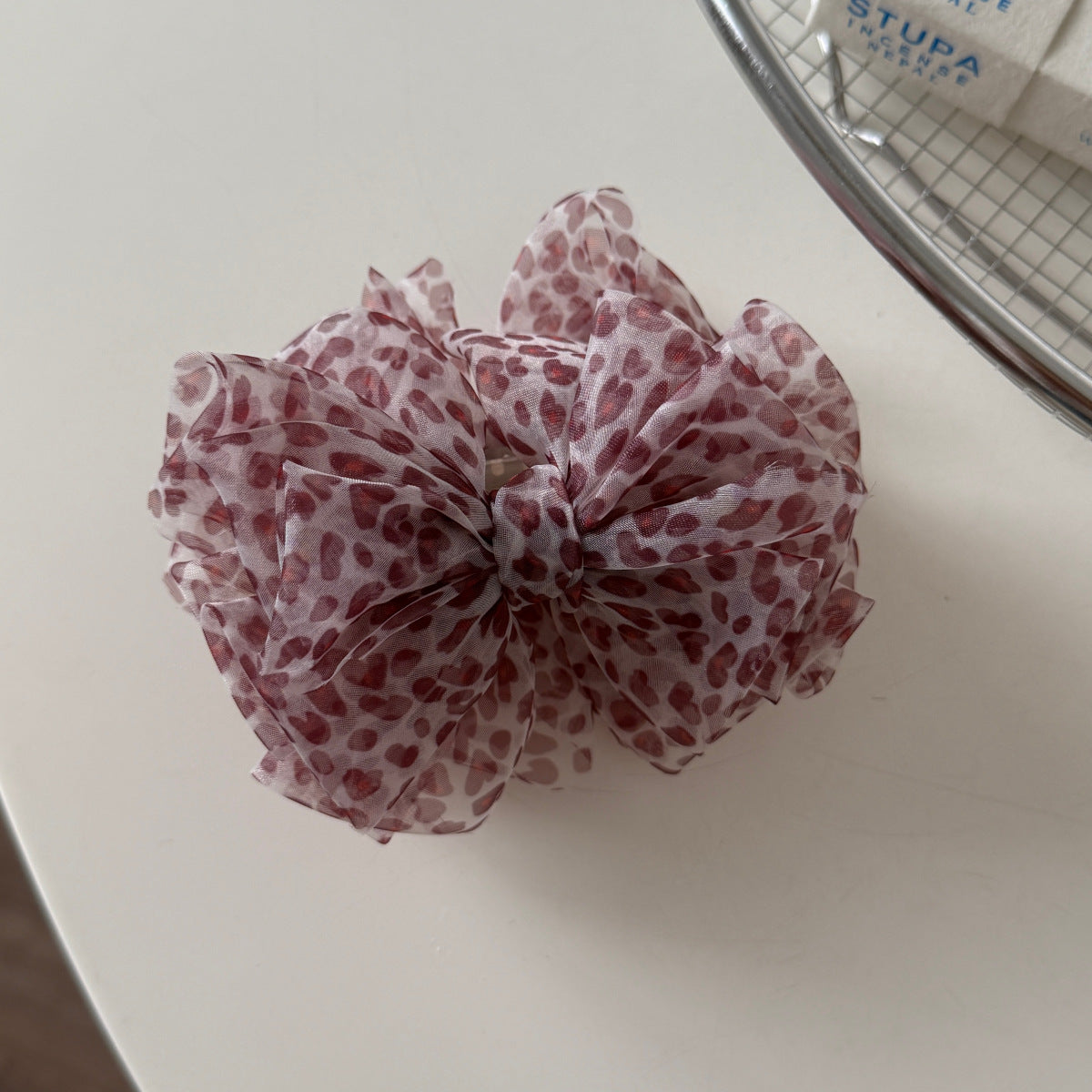 網紗豹紋蝴蝶結髮夾