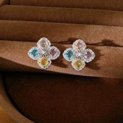彩色鋯石花朵簡約耳釘