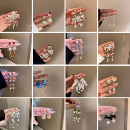 珍珠蝴蝶結流蘇耳墜－商品主圖｜https://igowo.tw/