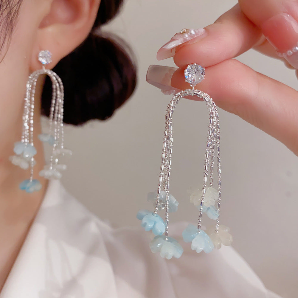 漸層花朵流蘇長版耳墜－商品主圖｜https://igowo.tw/