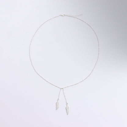 金屬樹葉Y形墜飾項鍊－商品主圖｜https://igowo.tw/