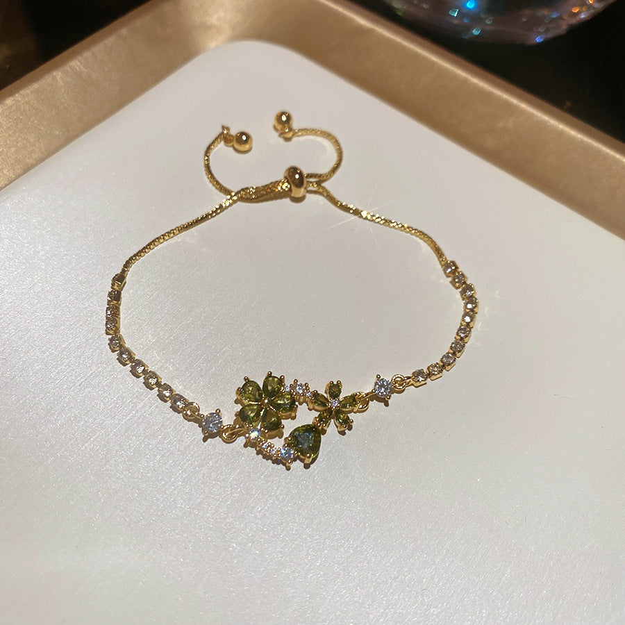 18k真金電鍍花朵水滴手鏈耳釘項鏈套裝時尚鎖骨鏈輕奢高級感飾品