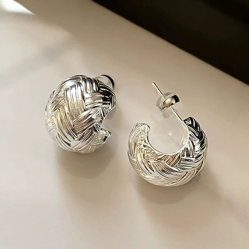 金屬格紋復古耳釘