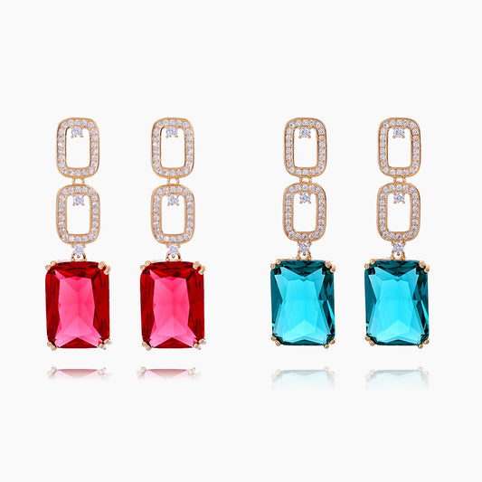 S925彩色鋯石幾何微鑲耳環－商品主圖｜https://igowo.tw/