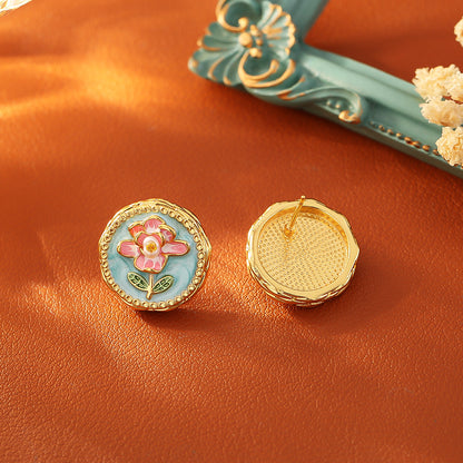 金色珍珠復古項鍊－粉色中古風耳釘款細節2｜https://igowo.tw/
