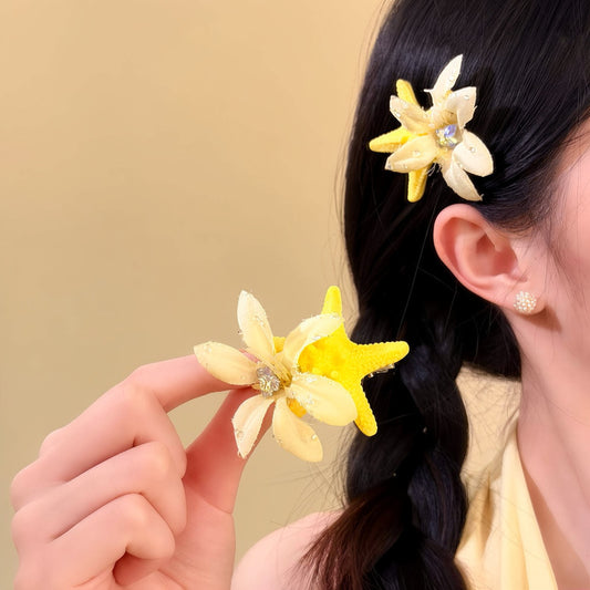 亞克力海星布藝花朵發夾高級感精致時尚度假風鴨嘴夾輕奢小眾發飾