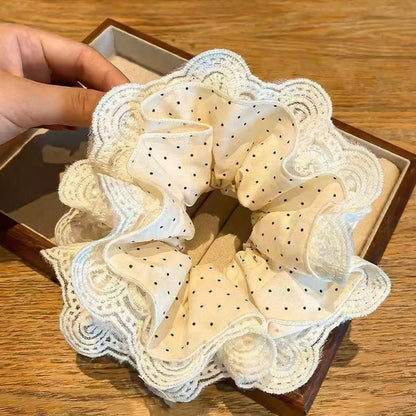 蕾絲格紋大腸圈髮圈
