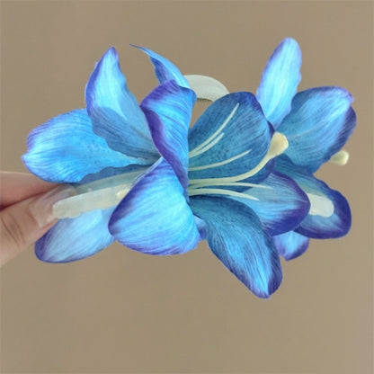 仿真幽魅紫百合花朵抓夾發夾女氣質盤發鯊魚夾氛圍感優雅韻味發飾