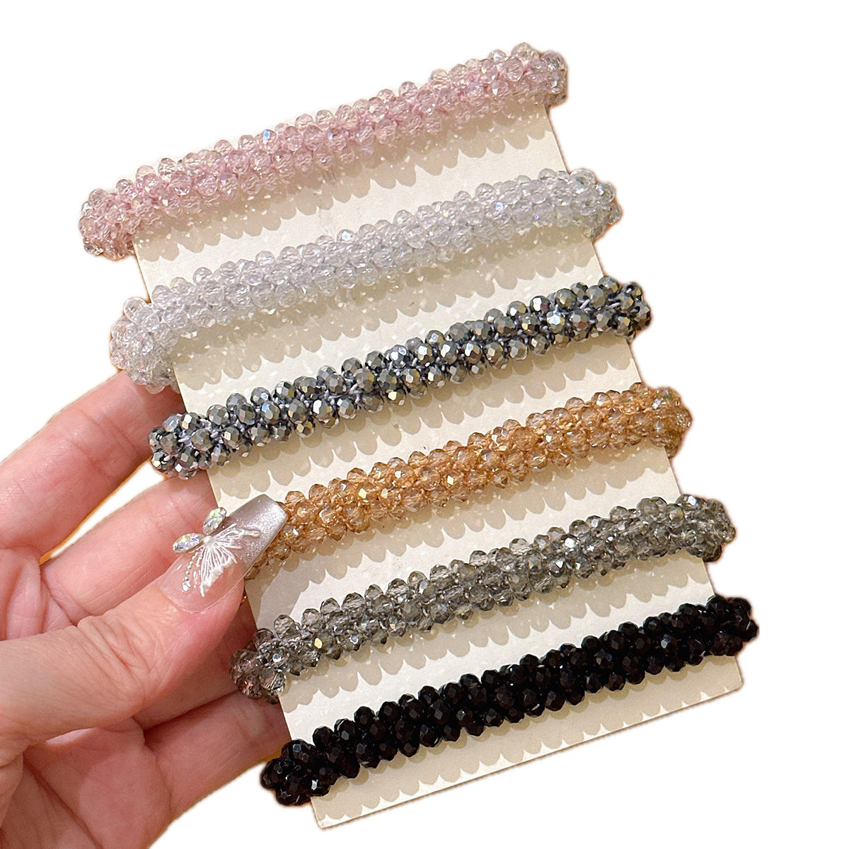 水晶珍珠簡約髮圈－粉色款細節3｜https://igowo.tw/