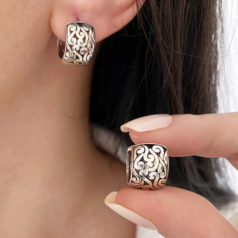 S925雲朵鏤空復古耳環