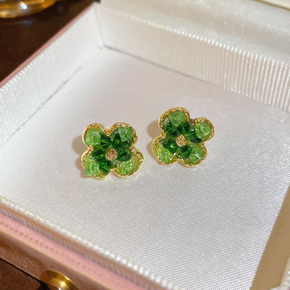 春季新款花朵水晶耳釘精致甜美氣質耳環輕奢高級感耳飾設計感小眾