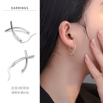 S925 交叉X形耳環女時尚簡約ins冷淡風耳扣小眾設計感輕奢耳飾