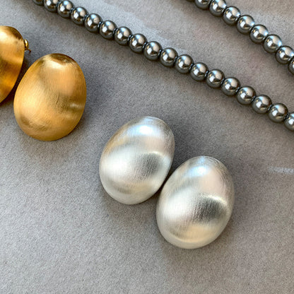 S925真金電鍍復古拉絲金屬圓球耳釘