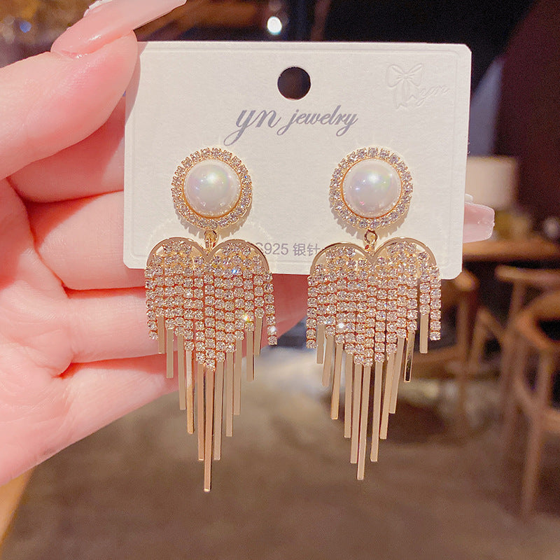 S925鋯石流蘇誇張耳環－商品主圖｜https://igowo.tw/