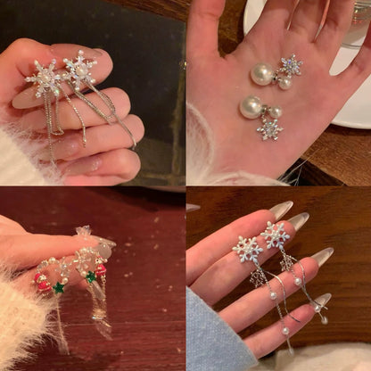 銀針鋯石雪花流蘇珍珠耳釘女小眾百搭耳環時尚氣質耳飾輕奢高級感