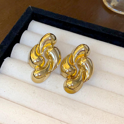 歐美跨境金屬感樹葉亮片耳釘小眾獨特設計感耳環輕奢高級感耳飾女