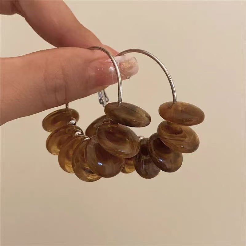 復古美拉德咖色銀針耳釘時尚百搭小眾港風耳環輕奢高級感秋冬耳飾