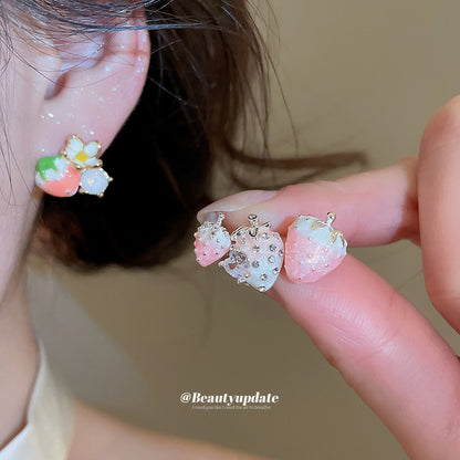 銀針春夏新款鋯石草莓耳釘韓系甜美可愛百搭耳環輕奢高級感耳飾女