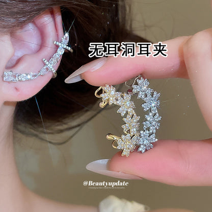 歐美簡約鋯石水滴弧形耳夾女無耳洞個性耳骨夾輕奢高級感百搭耳飾