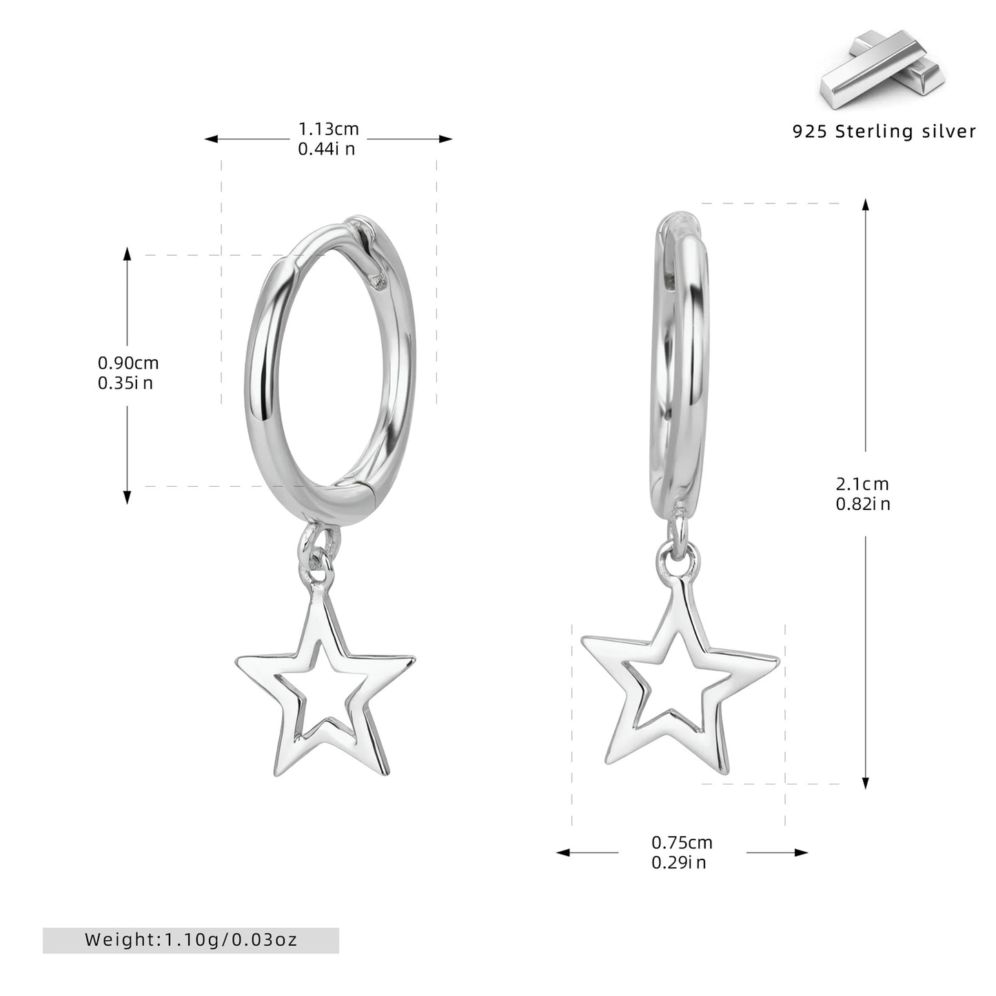 S925 耳環個性鏤空五角星耳墜時尚休閑百搭小眾飾品