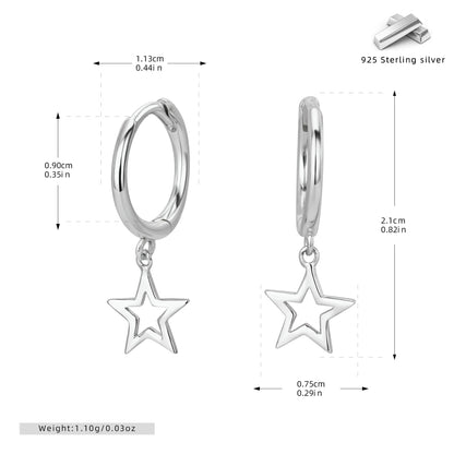 S925 耳環個性鏤空五角星耳墜時尚休閑百搭小眾飾品