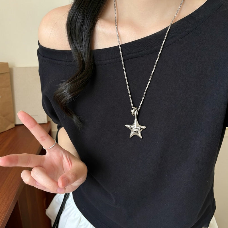 金屬星星可調式項鍊－項鍊-銀色-天然石款實拍｜https://igowo.tw/