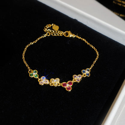 新中式多巴胺彩鋯石葫蘆花朵手鏈女小眾輕奢高級感手環復古手飾女