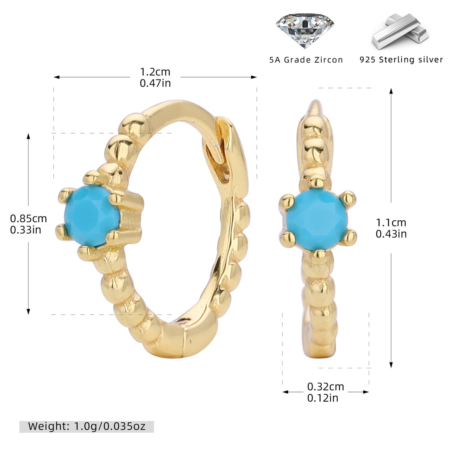 S925 耳環珠邊單彩鋯耳扣耳飾多色小眾輕奢百搭飾品