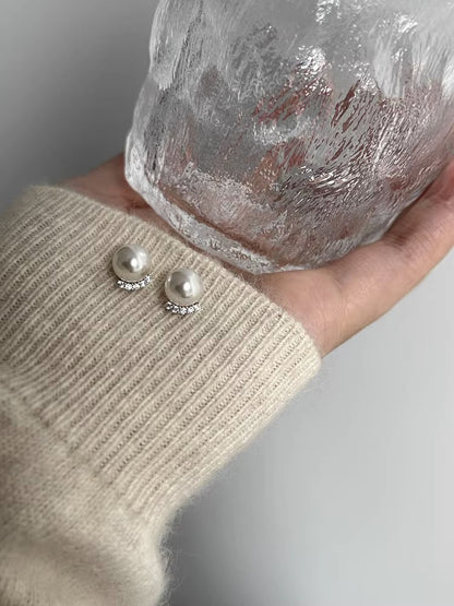 白色珍珠鋯石微鑲耳釘