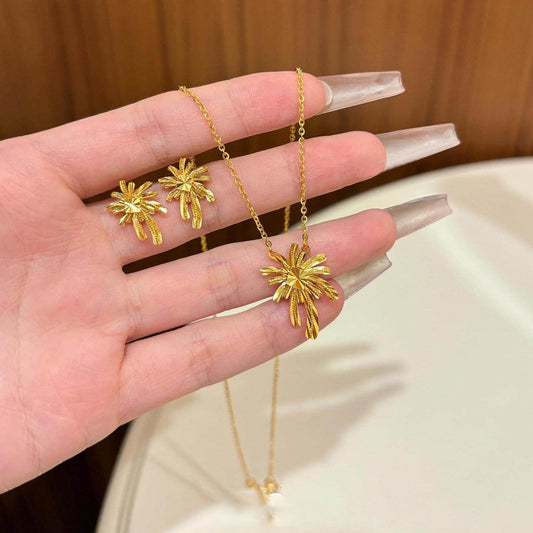 花朵電鍍項鍊耳環組－商品主圖｜https://igowo.tw/