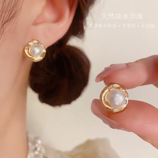 珍珠不規則簡約耳釘－商品主圖｜https://igowo.tw/