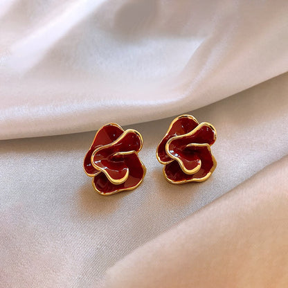 復古紅琺瑯愛心耳環－細節特寫75｜https://igowo.tw/
