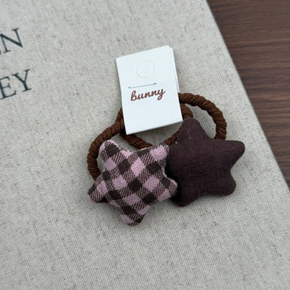 布面格紋星星刺繡髮夾