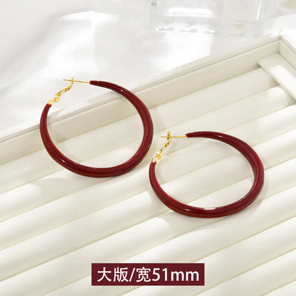 復古紅圓圈誇張耳環－細節特寫8｜https://igowo.tw/