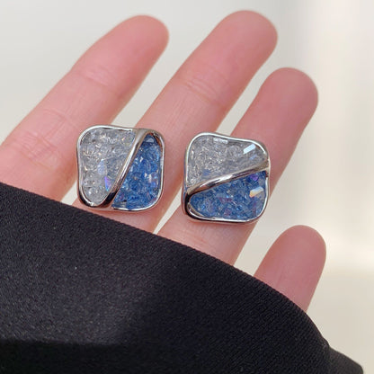 水晶水滴圓形鑲鑽耳釘